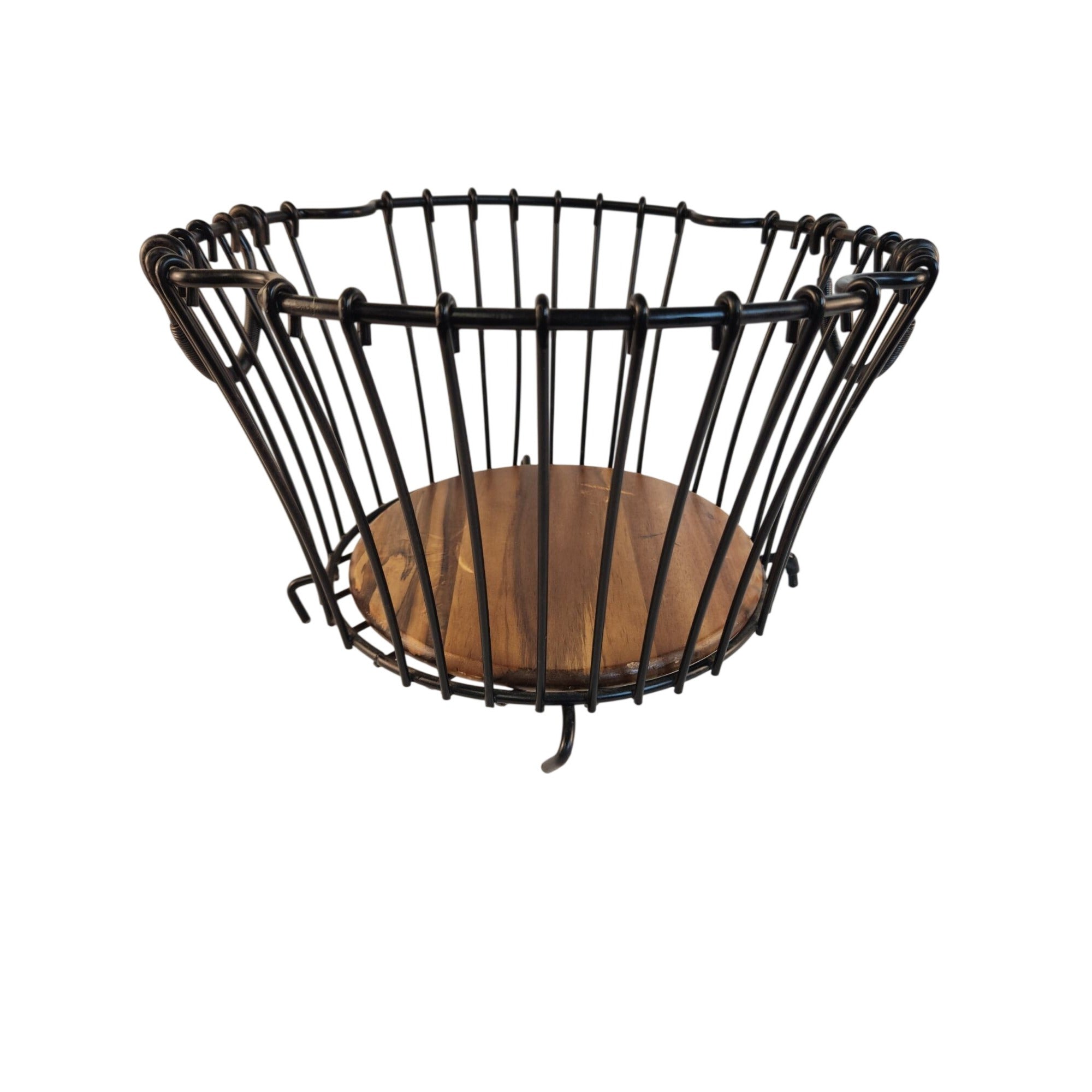 Black Wire Basket With Removable Wood Base Rustic Modern Storage Decor