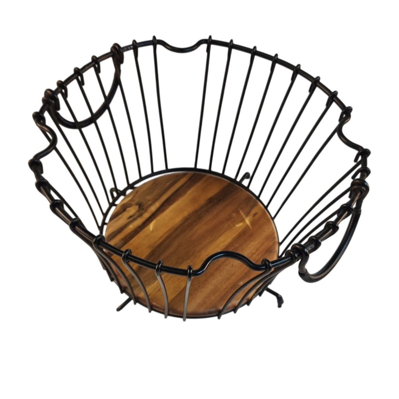 Black Wire Basket With Removable Wood Base Rustic Modern Storage Decor
