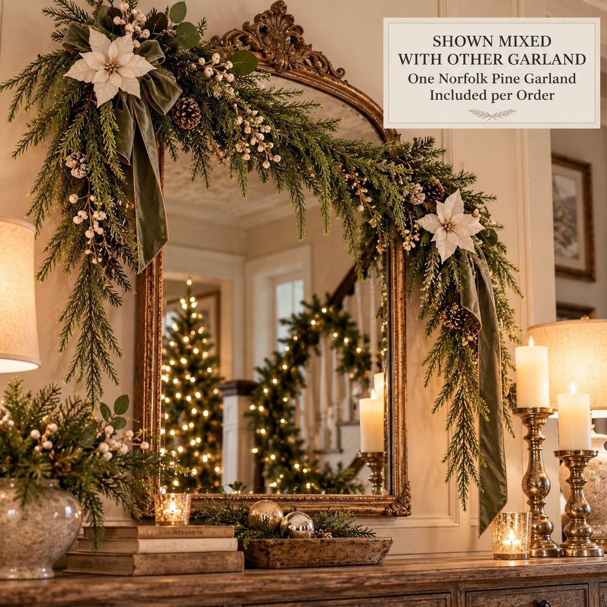 Faux Norfolk Pine Garland, 6 Ft Real Touch Greenery, Primitive Christmas Decor