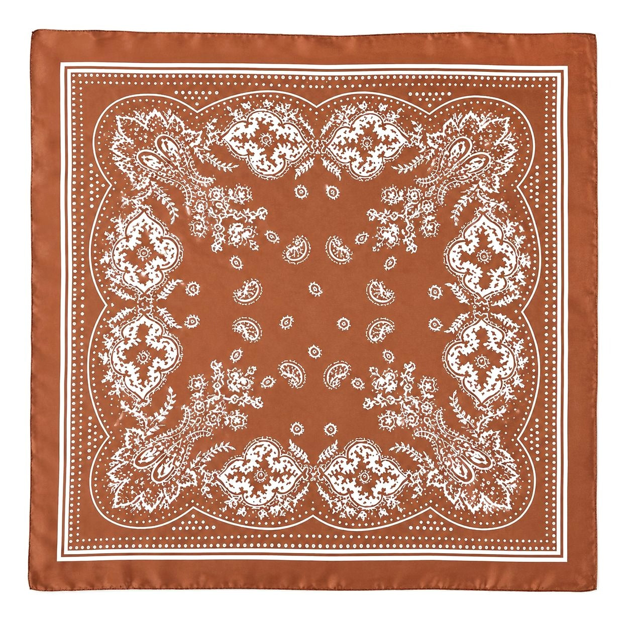 Womens Satin Paisley Wild Rag Scarf Cognac Brown Ivory Western Cowgirl Hair Neck Scarf 35x35
