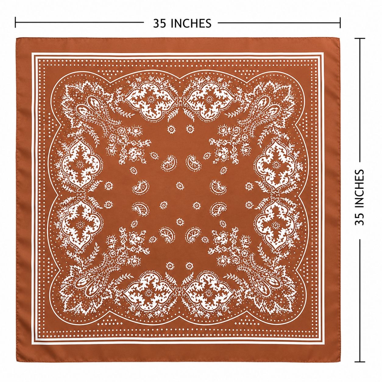 Womens Satin Paisley Wild Rag Scarf Cognac Brown Ivory Western Cowgirl Hair Neck Scarf 35x35