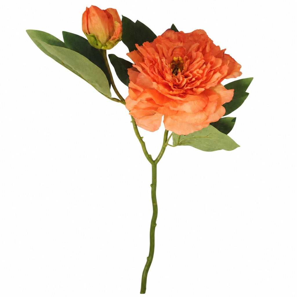 Coral Orange Artificial Faux Peony Stem, 19 Inch, 6 Inch Bloom