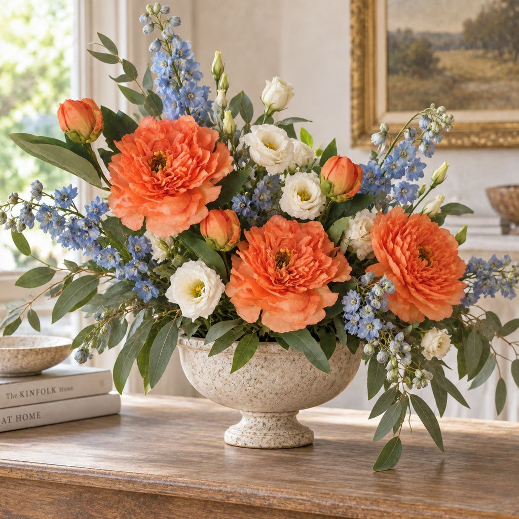 Coral Orange Artificial Faux Peony Stem, 19 Inch, 6 Inch Bloom