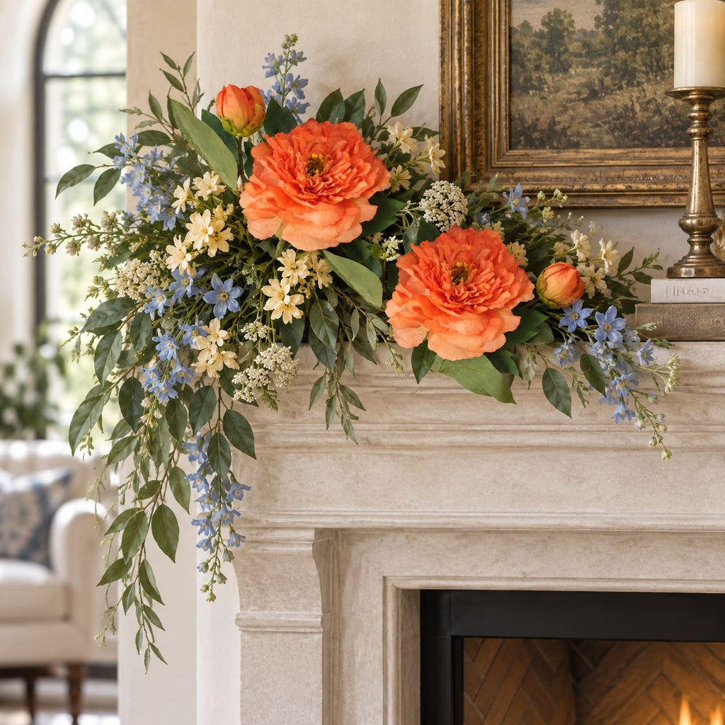 Coral Orange Artificial Faux Peony Stem, 19 Inch, 6 Inch Bloom