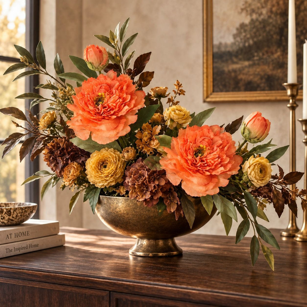 Coral Orange Artificial Faux Peony Stem, 19 Inch, 6 Inch Bloom