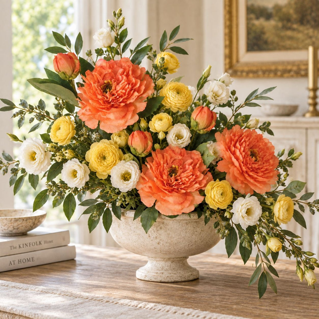 Coral Orange Artificial Faux Peony Stem, 19 Inch, 6 Inch Bloom