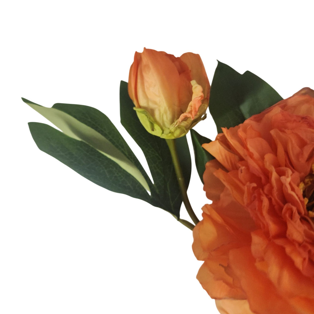 Coral Orange Artificial Faux Peony Stem, 19 Inch, 6 Inch Bloom