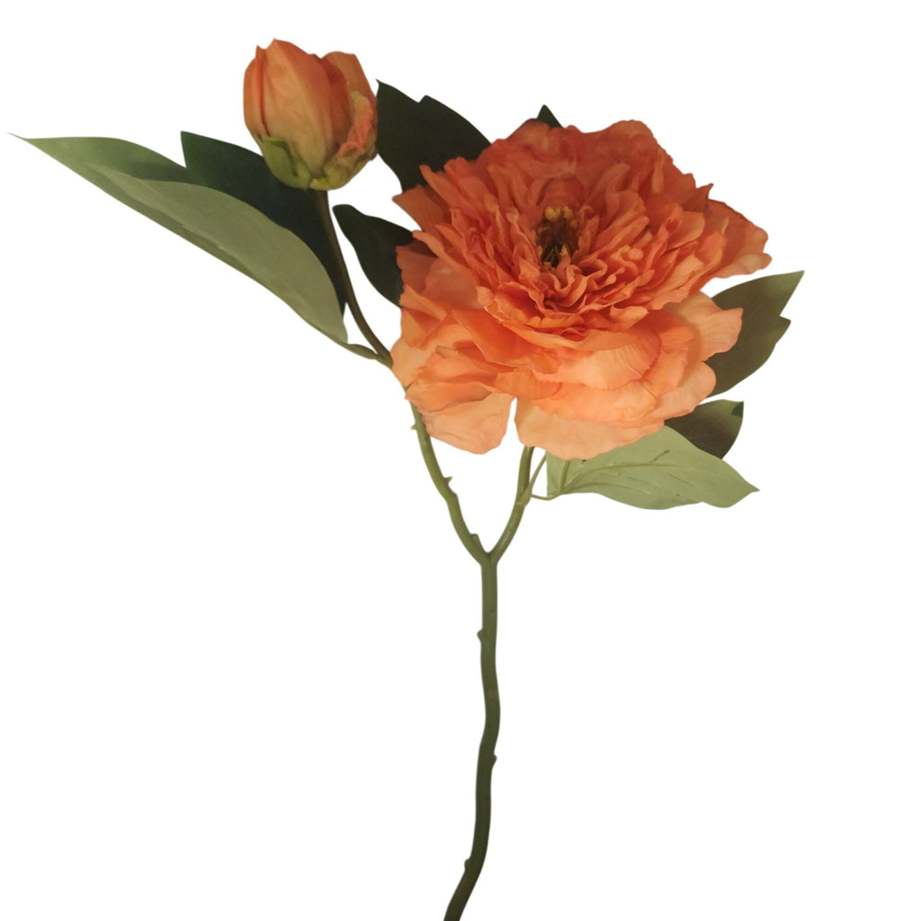 Coral Orange Artificial Faux Peony Stem, 19 Inch, 6 Inch Bloom