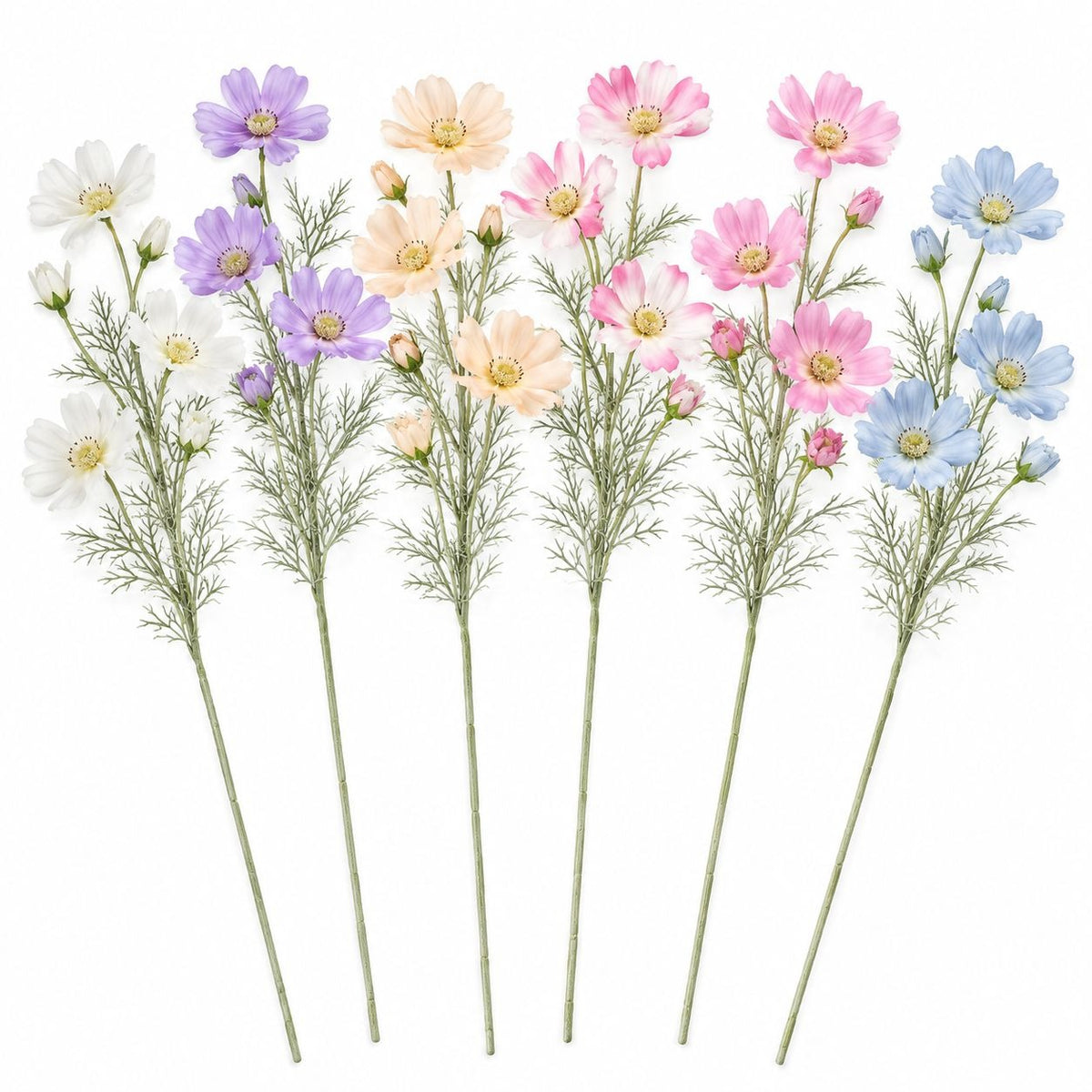 Pastel Artificial Cosmos Stems Set of 6, 24-Inch Faux Wildflowers