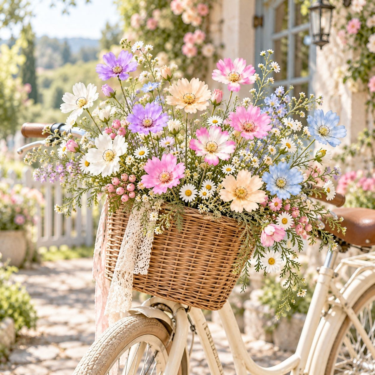Pastel Artificial Cosmos Stems Set of 6, 24-Inch Faux Wildflowers