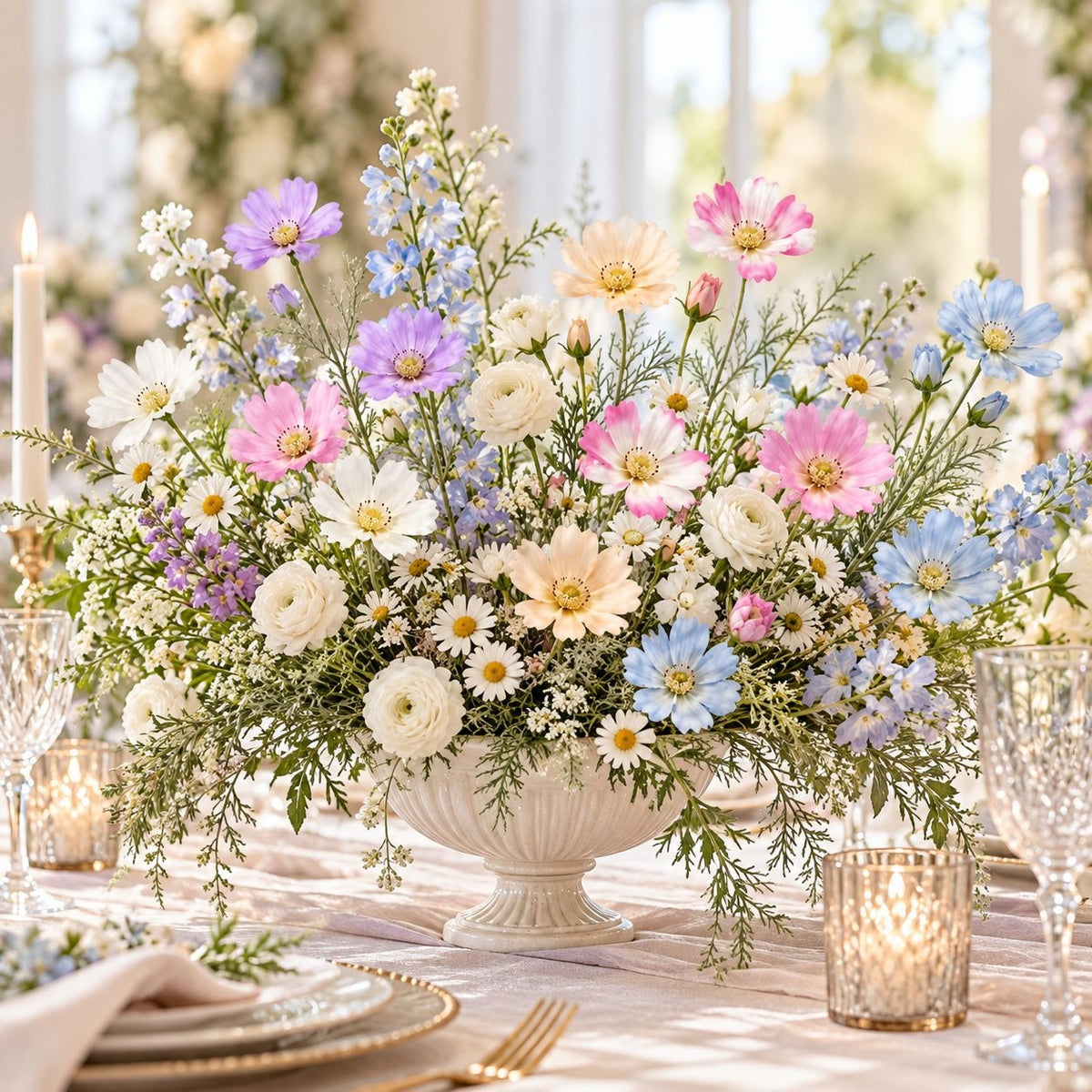 Pastel Artificial Cosmos Stems Set of 6, 24-Inch Faux Wildflowers