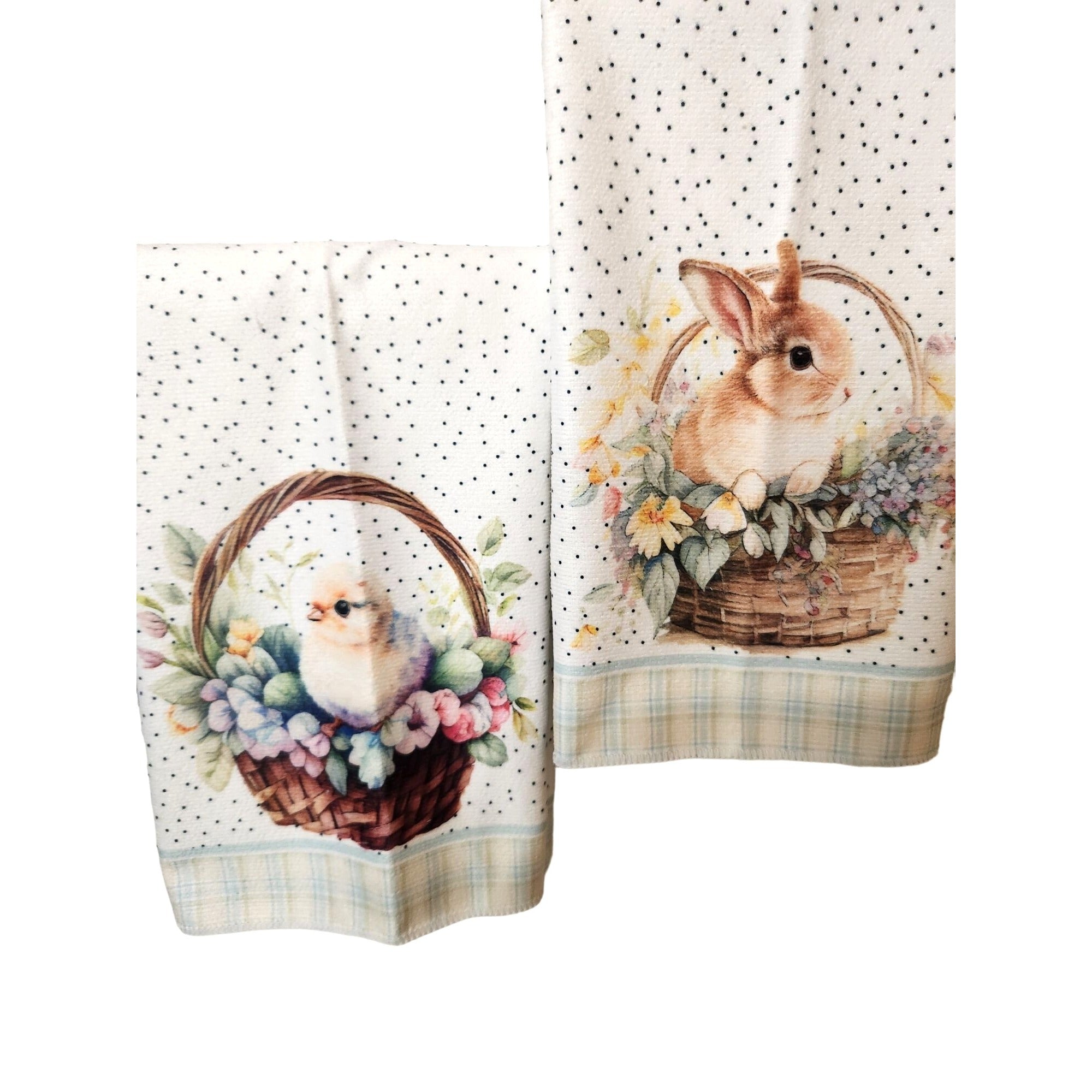 Easter Bunny and Baby Chick Hand Towels Set Spring Pastel Kitchen Bathroom Decor