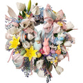 Spring Easter Wreath Bunny Decor Pastel Flowers and Ribbons Large 28 Inch Handmade Door Wreath
