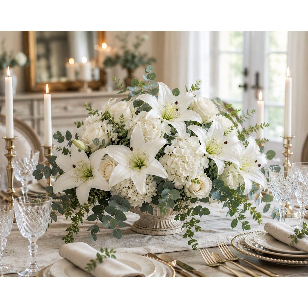 Real Touch White Lily Stems Set of 2, Artificial Lily Flowers, Faux Floral Stems, White Lily Spray, Wedding Flowers, French Country Decor, W