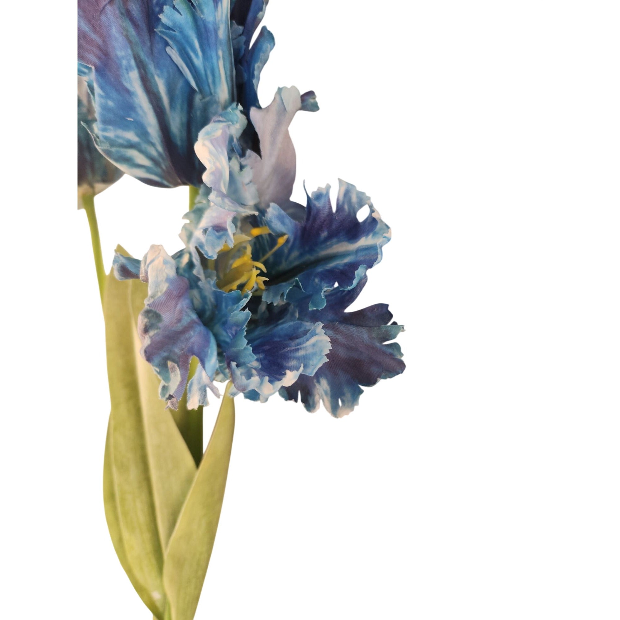 Blue Faux Tulips Set of 3 Artificial Parrot Tulips 27 Inch Tall Floral Stems for Vase Spring Wedding Home Decor