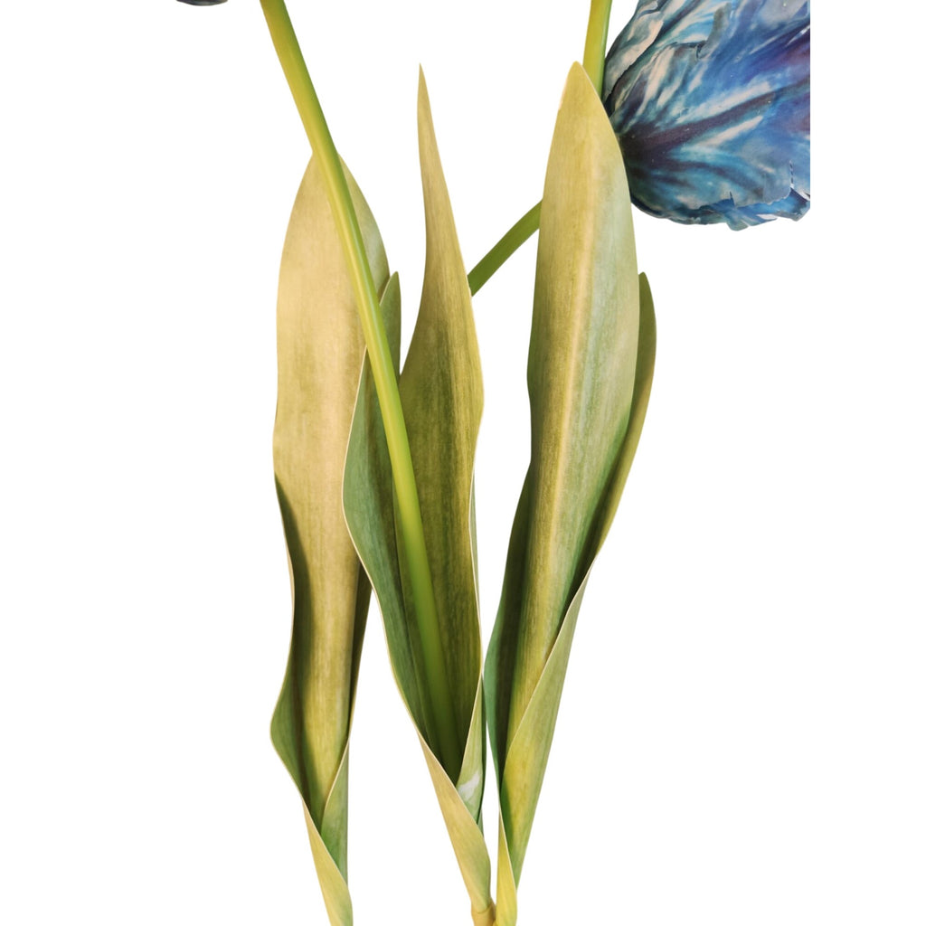 Blue Faux Tulips Set of 3 Artificial Parrot Tulips 27 Inch Tall Floral Stems for Vase Spring Wedding Home Decor