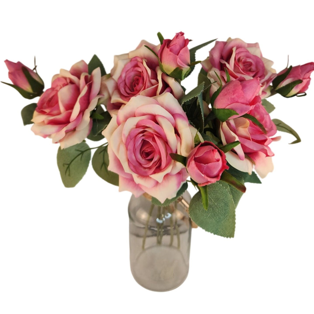 Artificial Pink Rose Stem Faux Flower Modern Wedding Floral Home Decor Accent