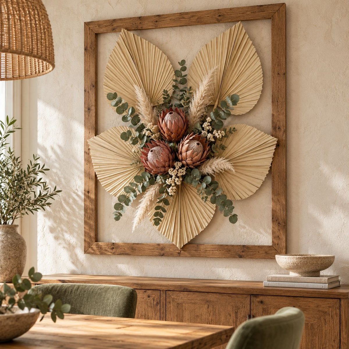 Large Dried Palm Leaves, Set of 5, 18-Inch Beige Spears for Boho Floral Decor