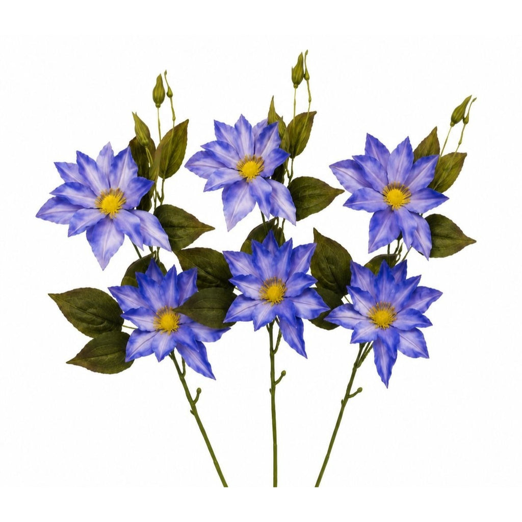 Blue Clematis Artificial Flowers 3 Stems Faux Clematis Spray Periwinkle Blue Wedding Floral Decor