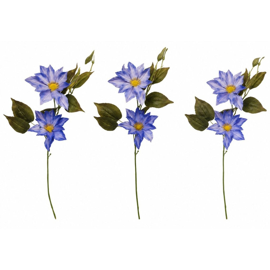 Blue Clematis Artificial Flowers 3 Stems Faux Clematis Spray Periwinkle Blue Wedding Floral Decor