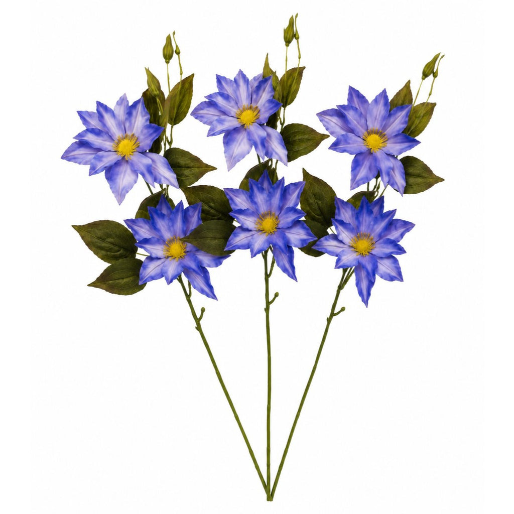 Blue Clematis Artificial Flowers 3 Stems Faux Clematis Spray Periwinkle Blue Wedding Floral Decor