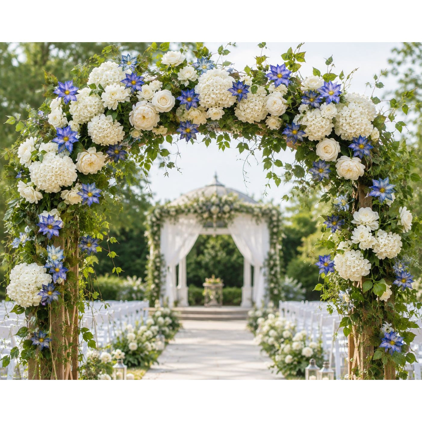 Blue Clematis Artificial Flowers 3 Stems Faux Clematis Spray Periwinkle Blue Wedding Floral Decor