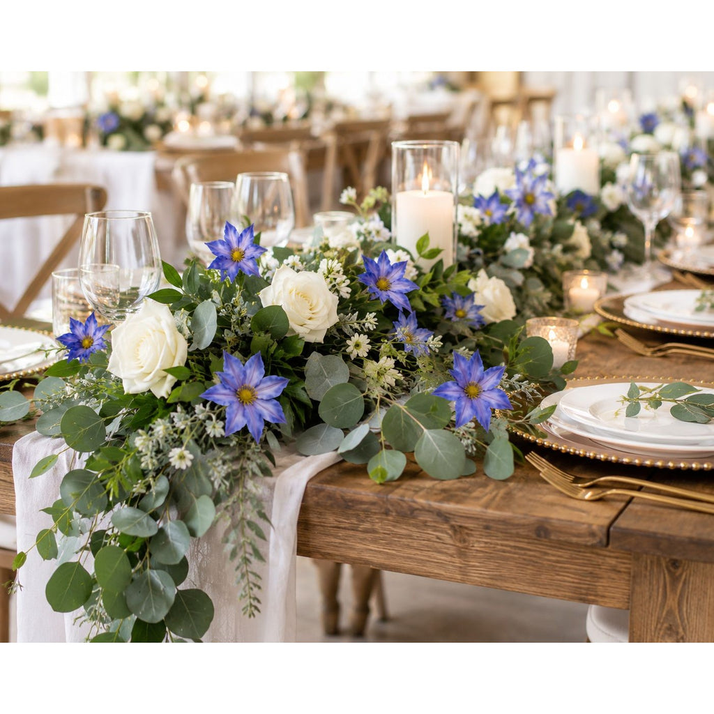 Blue Clematis Artificial Flowers 3 Stems Faux Clematis Spray Periwinkle Blue Wedding Floral Decor