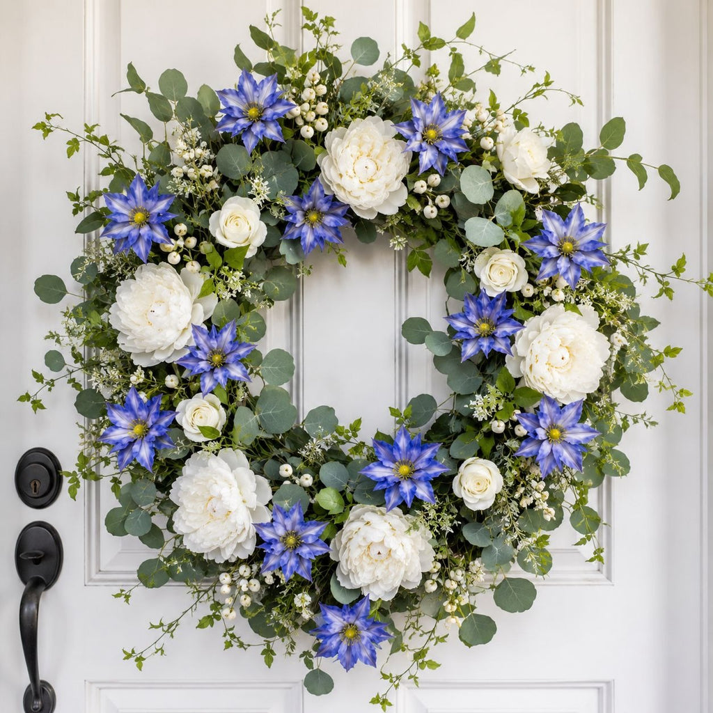 Blue Clematis Artificial Flowers 3 Stems Faux Clematis Spray Periwinkle Blue Wedding Floral Decor