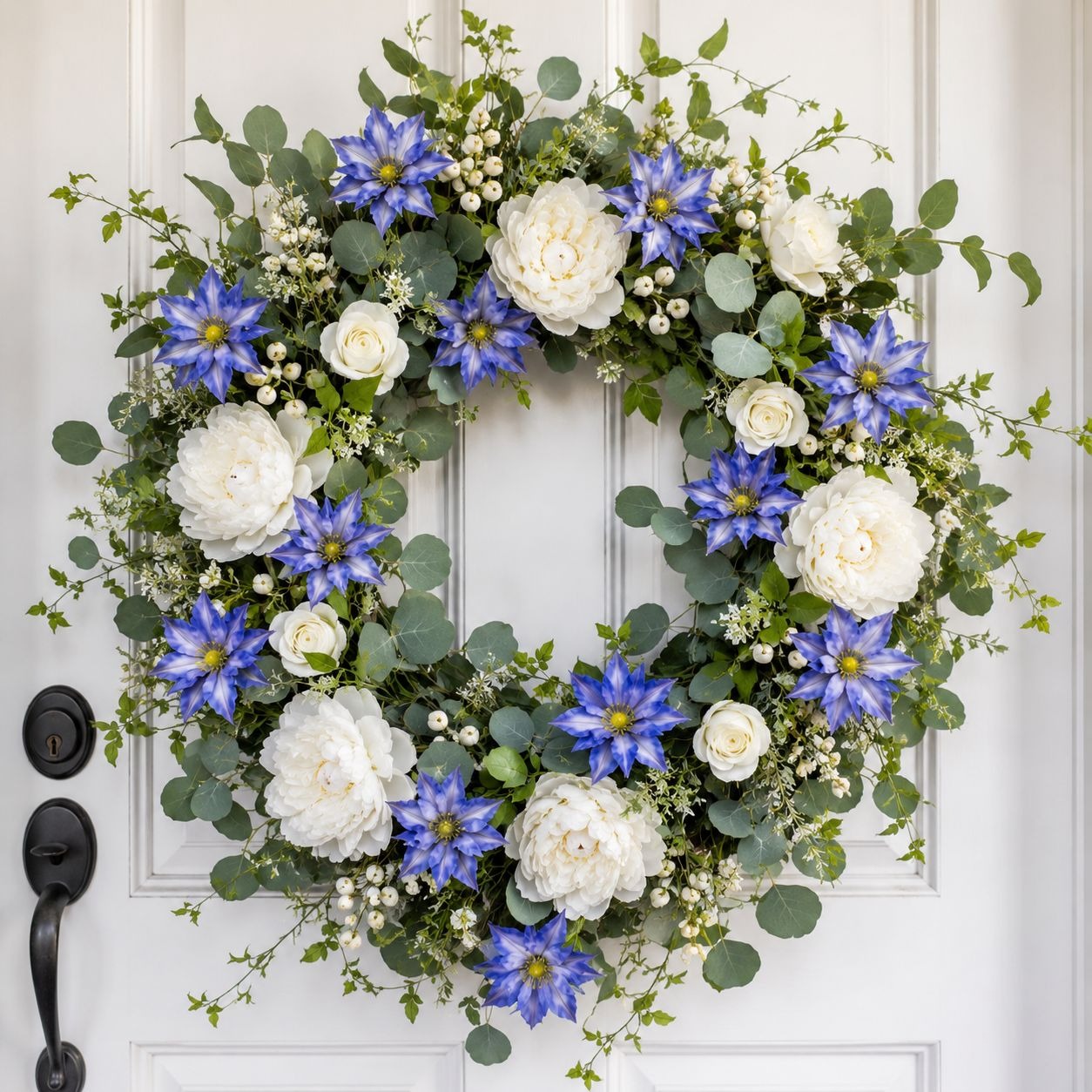 Blue Clematis Artificial Flowers 3 Stems Faux Clematis Spray Periwinkle Blue Wedding Floral Decor