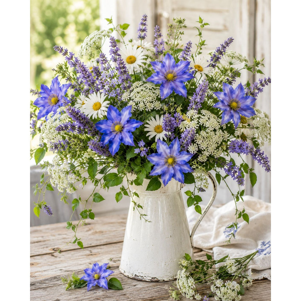Blue Clematis Artificial Flowers 3 Stems Faux Clematis Spray Periwinkle Blue Wedding Floral Decor