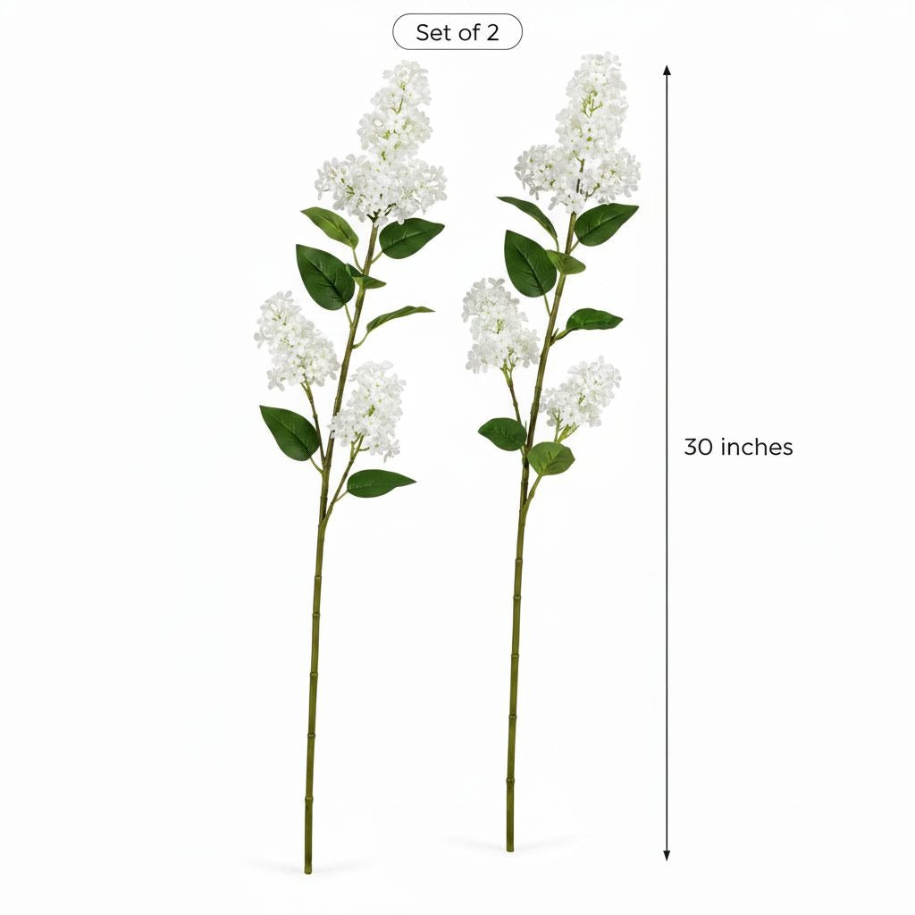 Artificial White Lilac Look Stems Set of 2, 30 Inch Faux Filler Flowers, Cottage Farmhouse Floral Stems for Arrangements