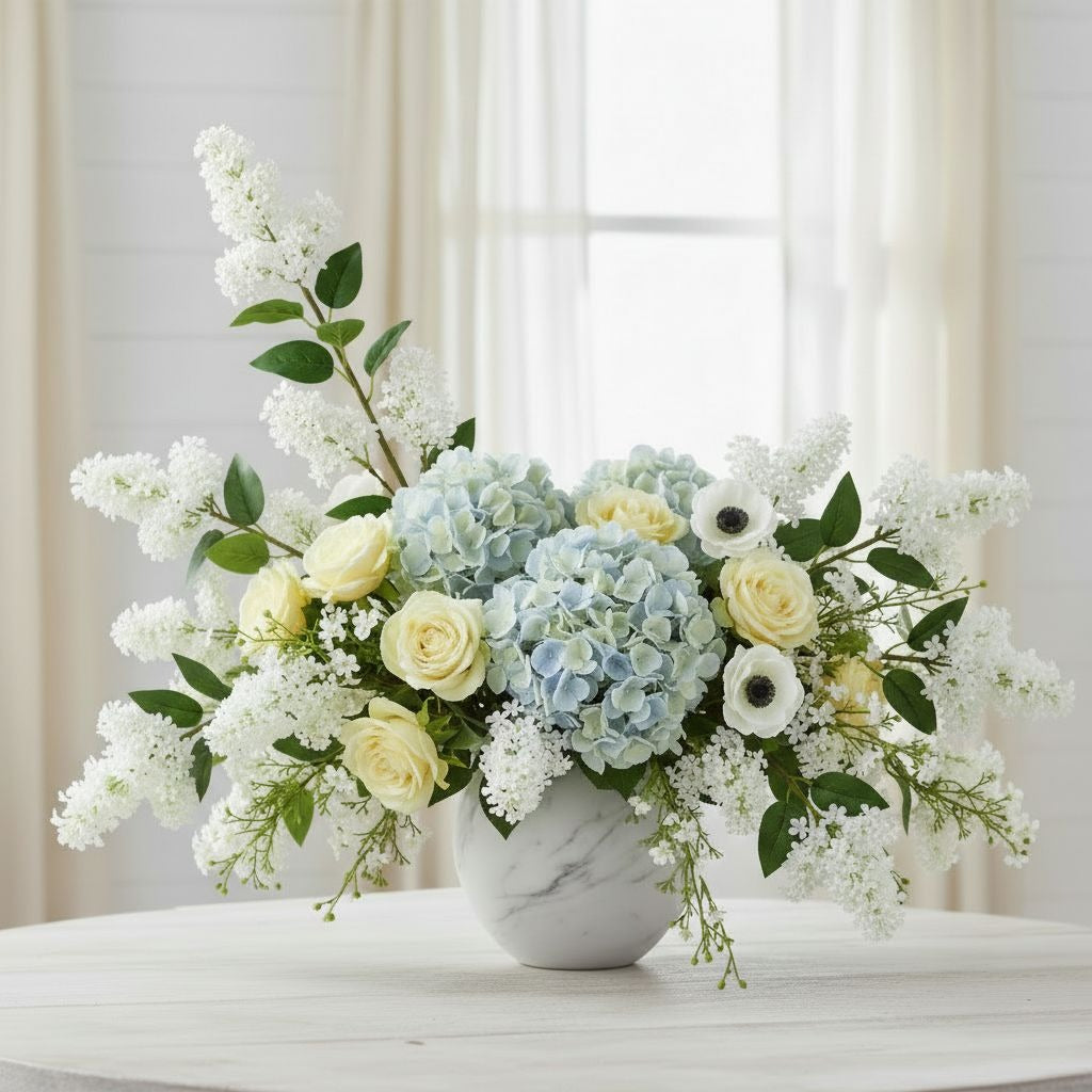 Artificial White Lilac Look Stems Set of 2, 30 Inch Faux Filler Flowers, Cottage Farmhouse Floral Stems for Arrangements