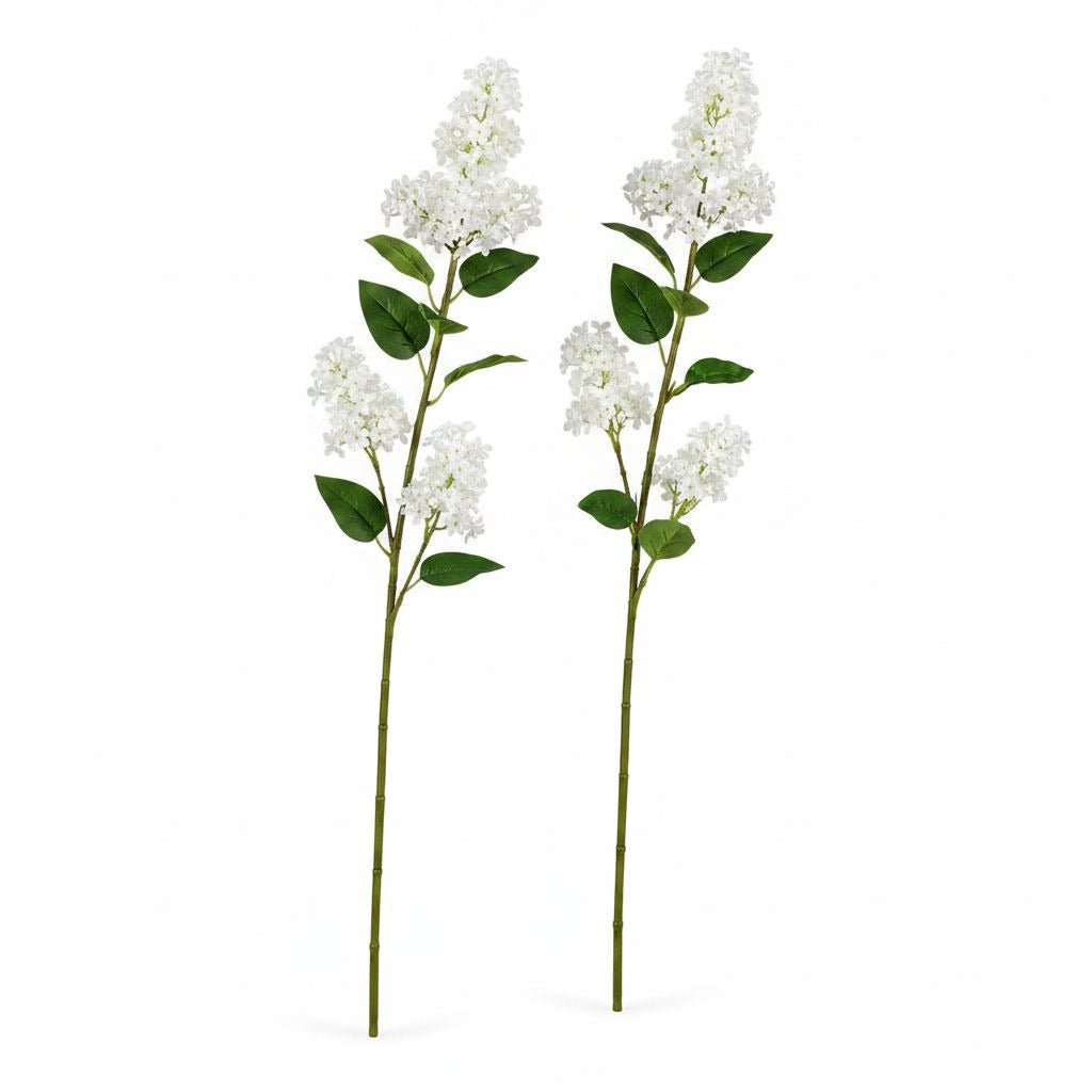Artificial White Lilac Look Stems Set of 2, 30 Inch Faux Filler Flowers, Cottage Farmhouse Floral Stems for Arrangements