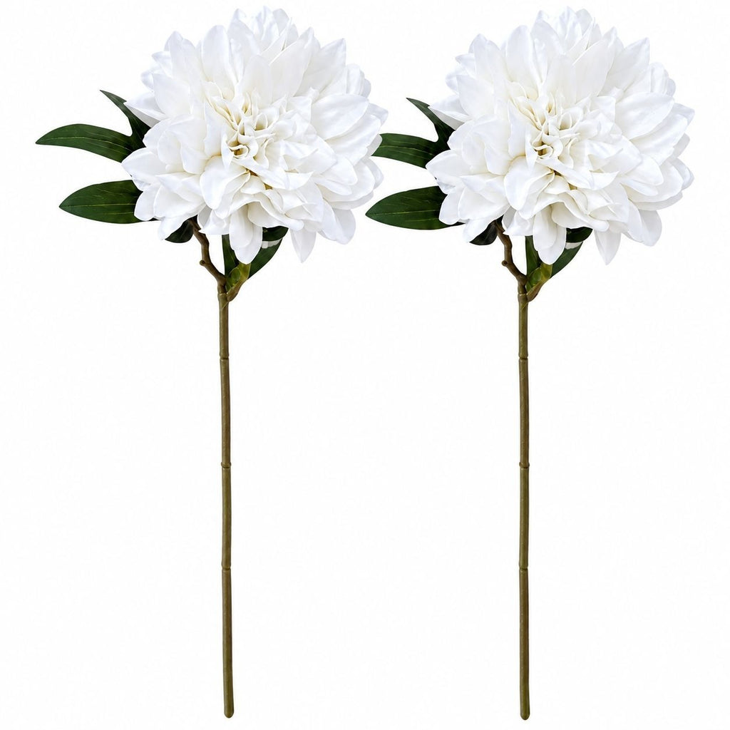 White Artificial Dahlia Stems, Set of 2, 24 Inch, 5 Inch Blooms