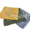 Bandanas 21x21" Western Cowboy Cowgirl - Gold Green Gray Paisley Square Scarves 3 Pack