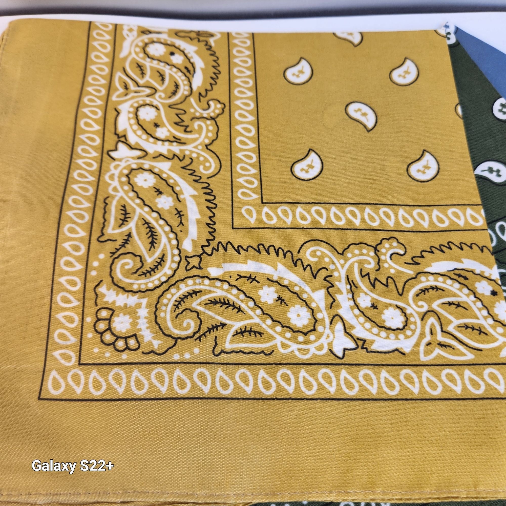 Bandanas 21x21" Western Cowboy Cowgirl - Gold Green Gray Paisley Square Scarves 3 Pack