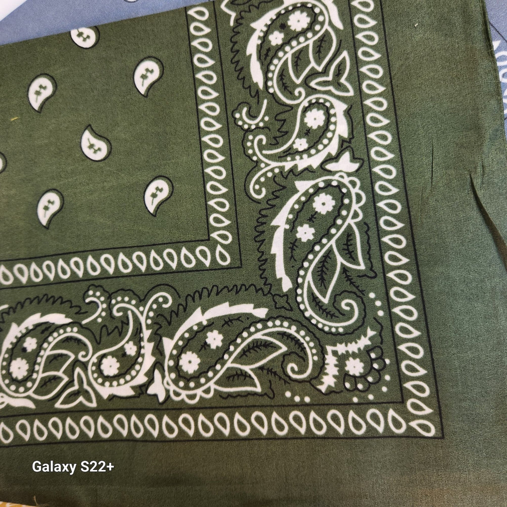 Bandanas 21x21" Western Cowboy Cowgirl - Gold Green Gray Paisley Square Scarves 3 Pack