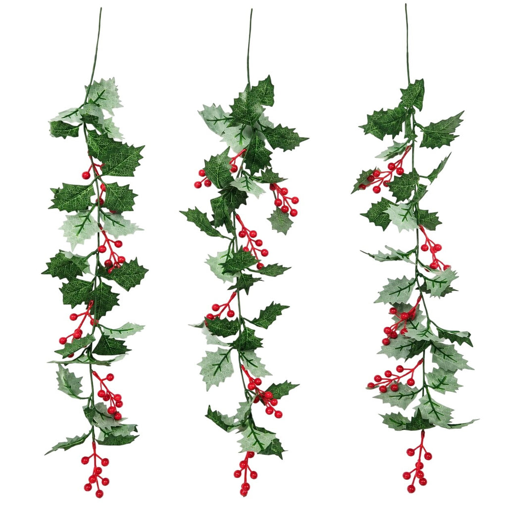 29-Inch Artificial Holly Berry Hanging Stems, Set of 3 Christmas Decor