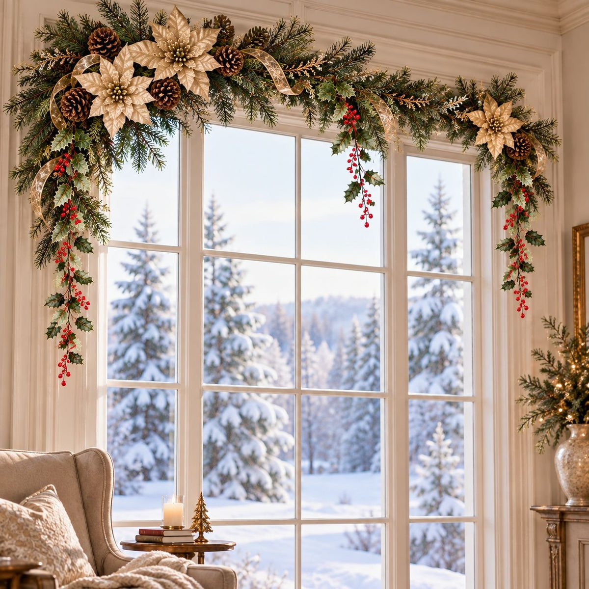 29-Inch Artificial Holly Berry Hanging Stems, Set of 3 Christmas Decor