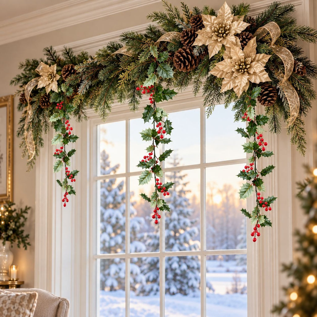 29-Inch Artificial Holly Berry Hanging Stems, Set of 3 Christmas Decor