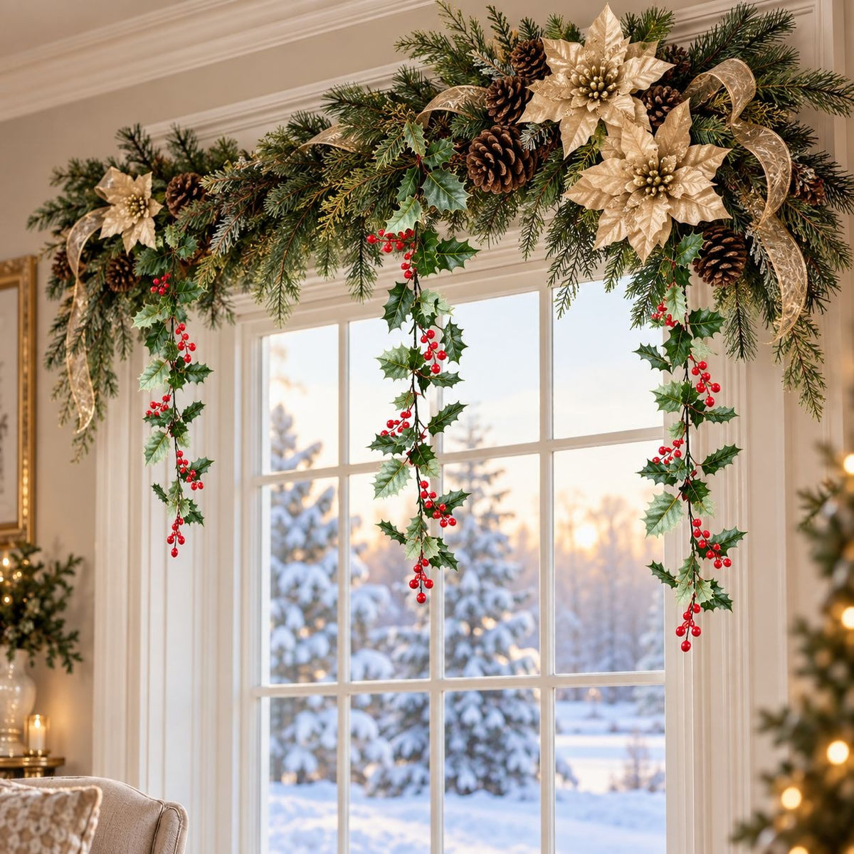 29-Inch Artificial Holly Berry Hanging Stems, Set of 3 Christmas Decor