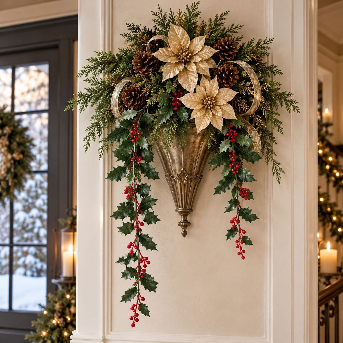 29-Inch Artificial Holly Berry Hanging Stems, Set of 3 Christmas Decor