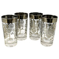 Vintage Kimiko Highball Glasses Set of 4 Silver Guardian Shield Coat of Arms Mid Century Modern Barware