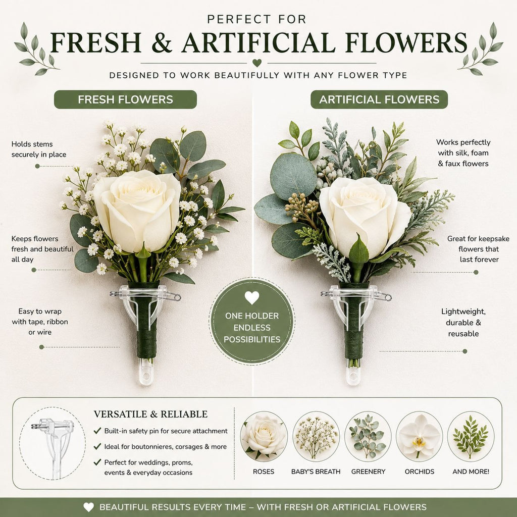 Clear Boutonniere Pins Set of 2 | Transparent Corsage Holders | Floral Safety Pins | Wedding Flower Holders | DIY Boutonniere Supplies | Pro
