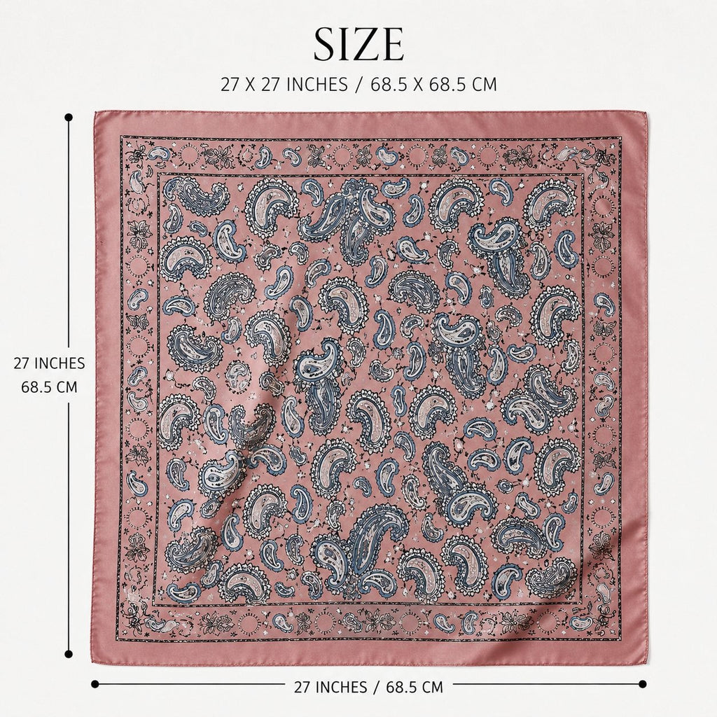 Womens Satin Paisley Scarf Pink Blue Square Hair Neck Bag Scarf Boho Western 27x27 measurements 