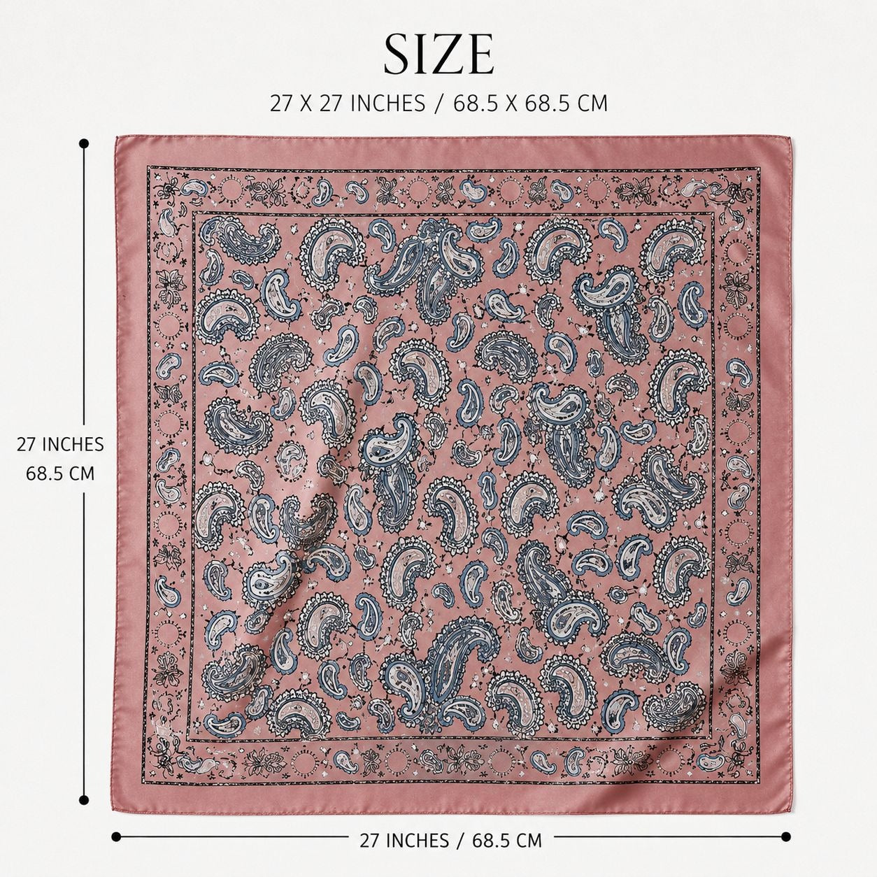 Womens Satin Paisley Scarf Pink Blue Square Hair Neck Bag Scarf Boho Western 27x27 measurements 