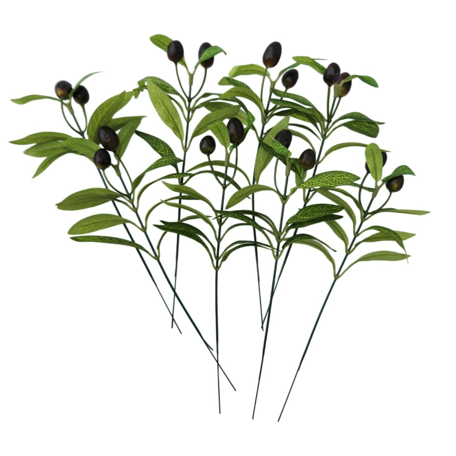 Artificial Olive Branch Stems with Berries Set of 8 Faux Greenery Decor