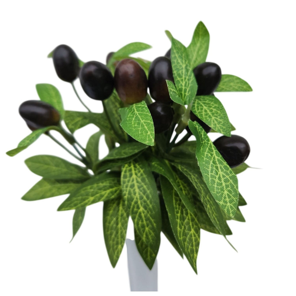 Artificial Olive Branch Stems with Berries Set of 8 Faux Greenery Decor