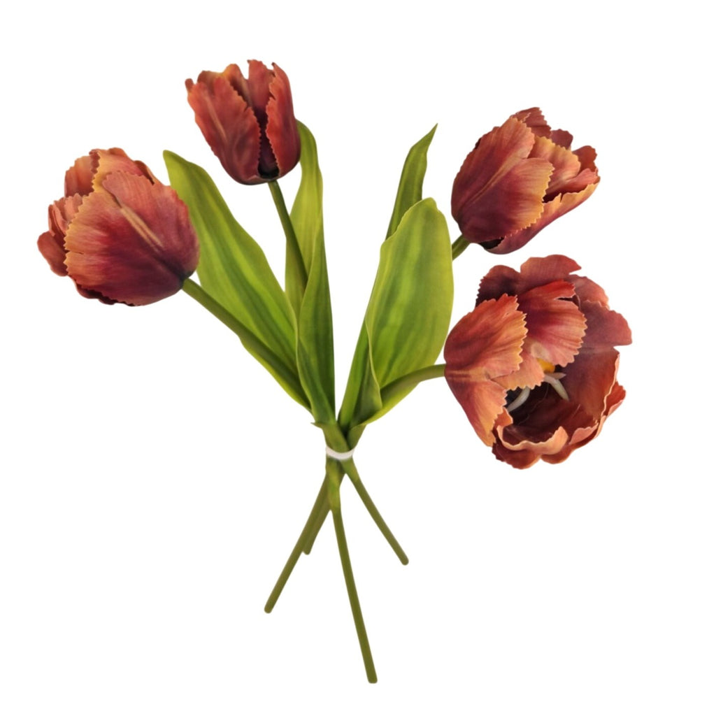 Terracotta Faux Tulip Bundle Fringed Edge Silk Artificial Flowers Boho Wedding Decor