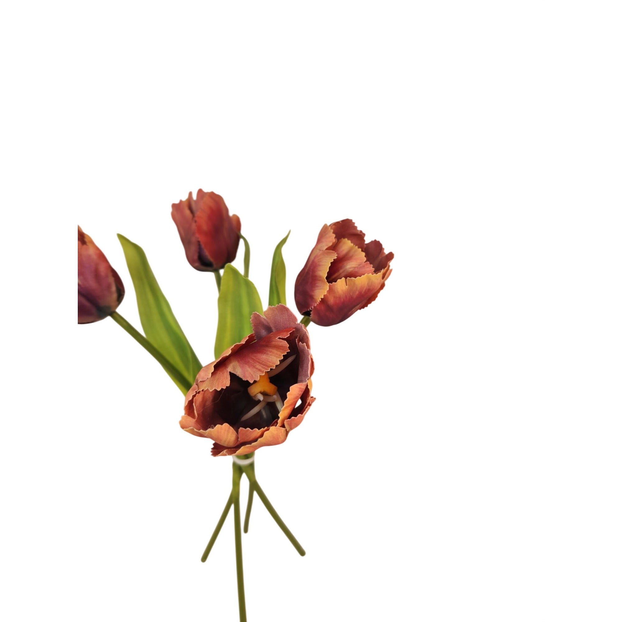 Terracotta Faux Tulip Bundle Fringed Edge Silk Artificial Flowers Boho Wedding Decor